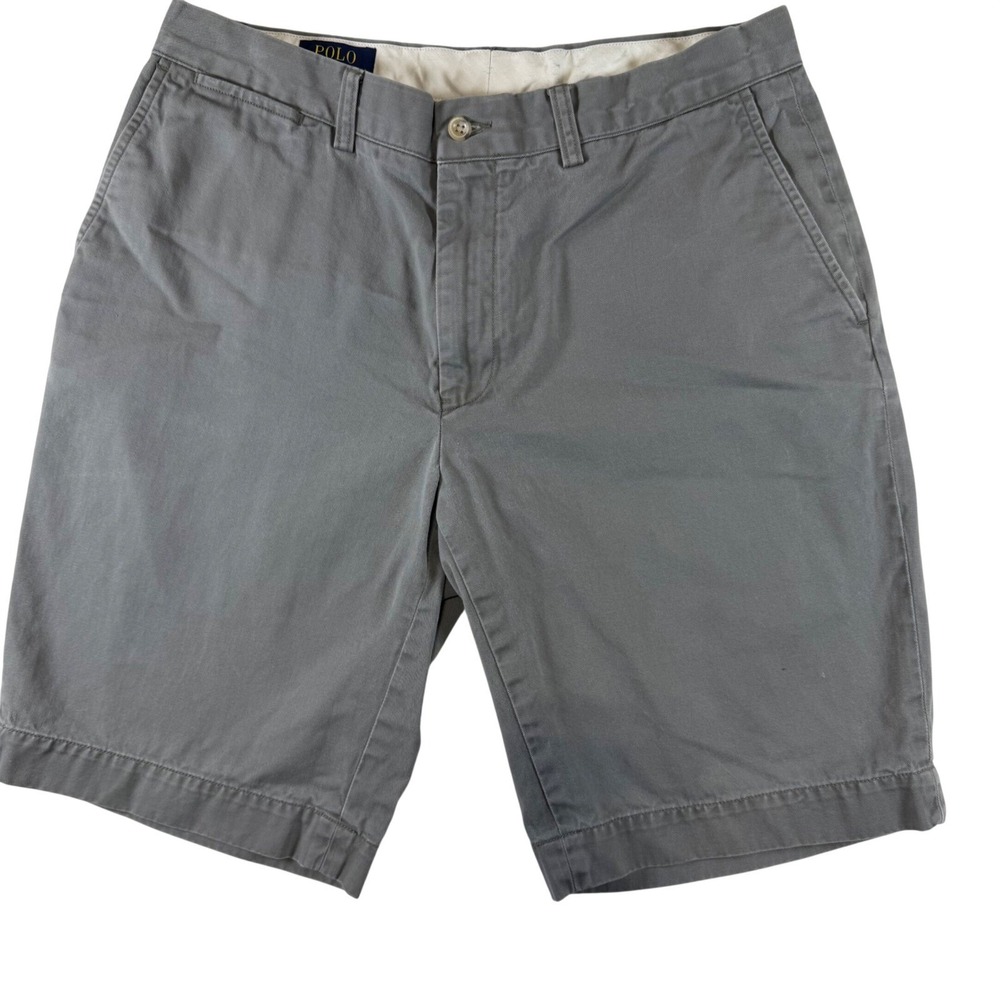 Polo Ralph Lauren Mens Gray Chino Shorts Size 33 Cotton Twill Flat Front Casual